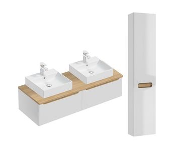 Conjunto de muebles con doble lavabo 120cm 2 cajones y columna livia blanco y madera