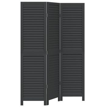 Biombo Separador De 3 Paneles Madera Maciza Paulownia Negro Vidaxl