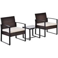 conjunto de jardin de polirratan  para 2 personas muebles de balcon con cojines en marron y crema ideal para terraza y jardin
