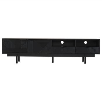 Mueble De Tv Negro De 200 Cm Con Puertas, Cajones Y Gestión De Cables