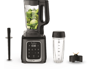 Batidora de vaso - Moulinex InfinyMix+ LM91HD, 1600 W, 2.6 L, 6 Cuchillas, 10 velocidades, Tecnología Powelix, 5 Programas, Vaso Tritan, Titanio