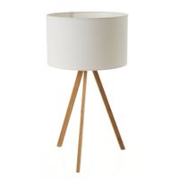 lampara de mesa tripode en bambu natural y pantalla lino blanco de 30x55 cm punto de luz auxiliar para mesita de noche o salon cable de 150 cm con interruptor casquillo e14 no incluye bombilla