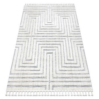 Alfombra Sevilla Z788a Laberinto, Griego Blanco / Gris Franjas Bereber 140x190 Cm