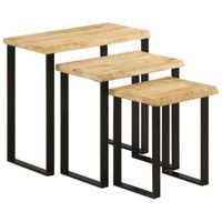 set de 3 mesas apilables con borde natural madera maciza mango vidaxl