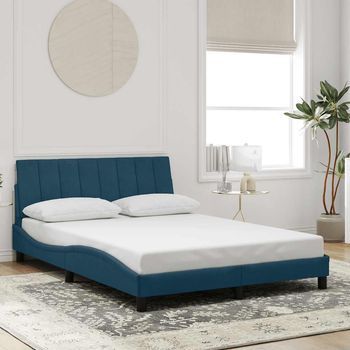 Cama Matrimonial | Cama Para Adultos | Estructura De Cama Con Cabecero Terciopelo Azul 140x190 Cm Cfw90590