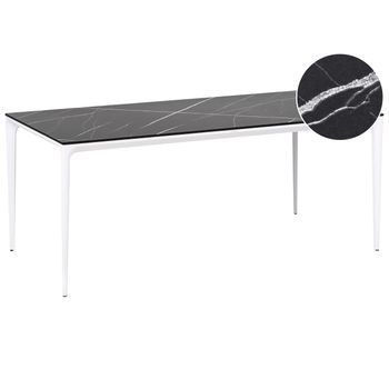 Mesa De Comedor De Jardín Con Tablero De Hpl Y Estructura De Aluminio Resistente A Los Rayos Uv Agua Óxido Blanco Mármol Negro Sovareto