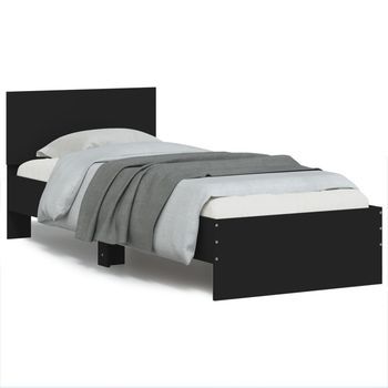 Cama Individual | Cama Para Adultos | Estructura Cama Con Cabecero Madera Ingeniería Negro 90x200 Cm