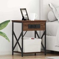 mesita de noche 2 uds - mueble de dormitorio - madera y acero - roble marron 41x31x51cm