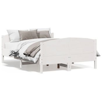 Cama Matrimonial | Cama Para Adultos | Estructura De Cama Con Cabecero Madera Pino Blanco 140x200 Cm