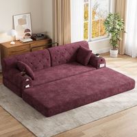 sofa cama de 3 plazas de pana burdeos respaldo alto y estructura metalica