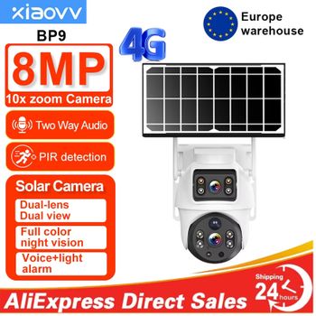 Cámara solar inalámbrica Xiaovv de 8MP y 4K, con conexión 4G, para exteriores, con doble lente, cámara IP, visión nocturna PIR, sistema de videovigilancia para la protección y el control de seguridad.