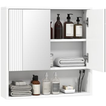 Armario De Baño De Pared Con Espejo, Mdf Y Aglomerado, Kleankin, 60 X 16 X 60 Cm – Blanco