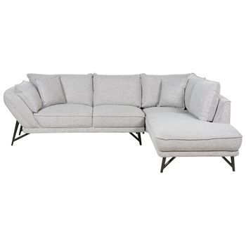 Sofá Esquinero Moderno Izquierdo Tapizado Respaldo Decorativo Tela De Lino Patas De Metal 2 Cojines Gris Claro Elga