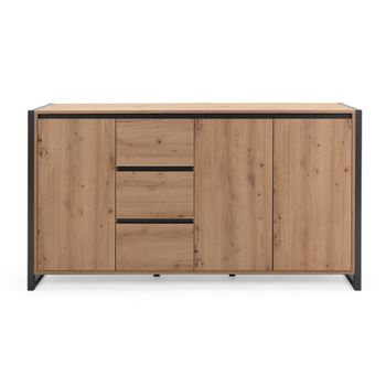 Aparador bajo 3 puertas 3 cajones 160 cm - acabado madera clara