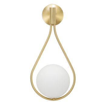 Applique De Metal Dorado Con Esfera De Vidrio Blanco Cm 24x20x52