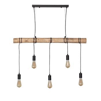 Lámpara Colgante Metal Y Madera Yagis Negro