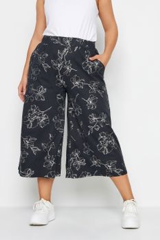 Yours Culottes Negros De Flores Brillo Metalizado, Mujer Curvy Y Tallas Grandes, Yours