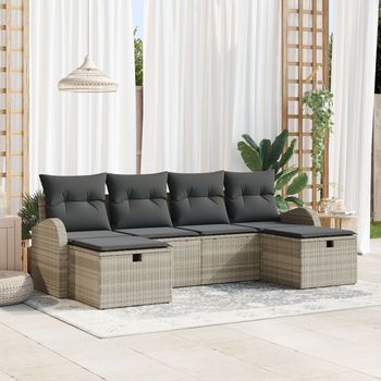 Set De Sofá De Jardín De 6 Piezas Con Cojines Gris Claro Ratán Poliéster V3241 Unico / Gris