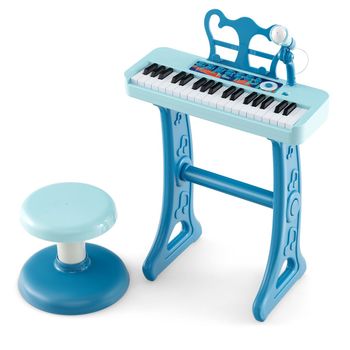 Costway Juguete de Teclado de Piano de 37 Teclas para Niños con Taburete Micrófono Ajustable Atril Extraíble Piano Juguete Electrónico