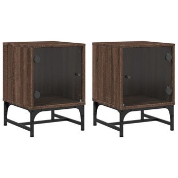Mesitas Noche Puertas De Vidrio 2 Uds Roble Marrón 35x37x50 Cm Vidaxl
