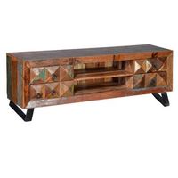 mueble tv en madera reciclada multicolor