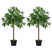 outsunny - juego de 2 laureles artificiales de 90 cm en maceta de cemento para interior y exterior decorativos color verde