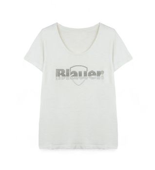 Blauer para mujer. 24SBLDH02335 Camiseta Glitter Degradé blanco (M), Casual, Algodón, Manga corta