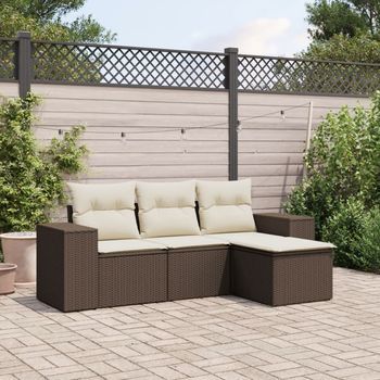 Set De Sofás De Jardín 4 Uds | Juego De Muebles De Jardín Y Cojines Ratán Sintético Marrón Cfw22615