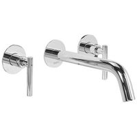 grifo mezclador de laton para lavabo 3 orificios con doble mando montaje en pared plateado ishinca