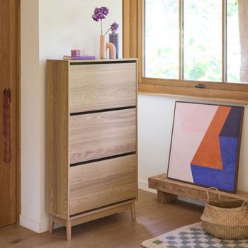 Zapatero de madera con 3 cajones estilo escandinavo, natural