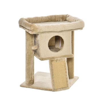 PawHut Árbol Rascador para Gatos Pequeños de 57 cm con Poste de Yute Rampa para Rascar Cama y Bola Colgante 40x40x57 cm Arena