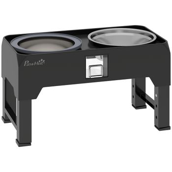 PawHut Comedero elevado regulable con bebedero y 2 cuencos de acero inoxidable para perros pequeños a grandes, Negro   Aosom España