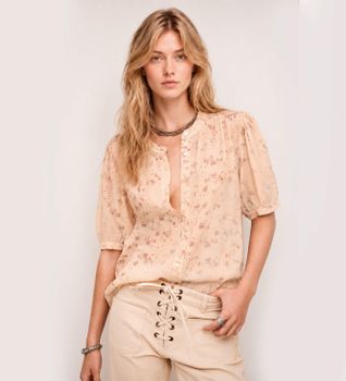 BA&SH para mujer. 1E26NOVE Blusa Novella naranja (XS), Casual, Viscosa, Manga corta