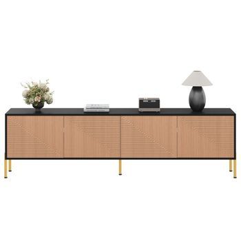 Mueble Tv Moderno 179 Cm Soporte Tv Negro Y Dorado Con 4 Puertas, Patas De Metal, Madera Pb