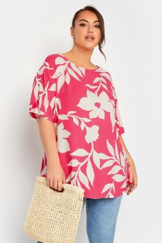 Yours Top Rosa De Grandes Flores Blancas, Mujer Curvy Y Tallas Grandes, Yours