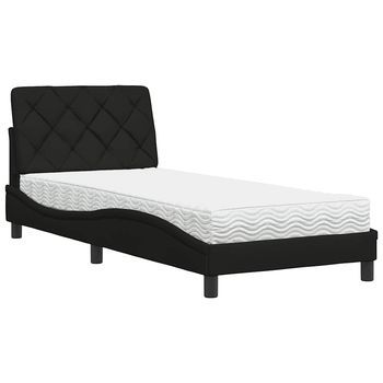 Cama Individual | Cama Para Adultos | Cama Con Colchón Tela Negro 90x190 Cm