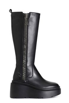 bota de piel con maxi cremallera y plataforma black