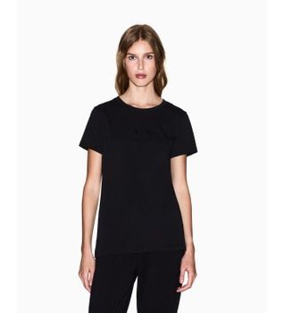 A|X Armani Exchange para mujer. XW001459AF10356UC001 Camiseta Logo Brillante negro (M), Casual, Algodón, Manga corta