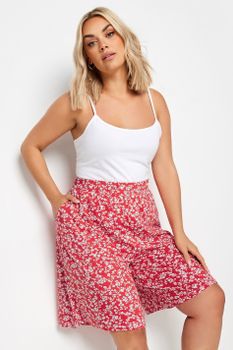 Yours Bermudas Rojas De Flores Con Cintura Elástica, Mujer Curvy Y Tallas Grandes, Yours