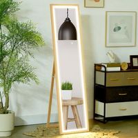 espejo de cuerpo entero de vidrio templado homcom 160x40 cm roble