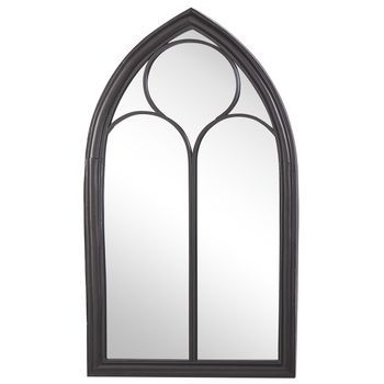 Espejo De Pared De Metal Negro 62 X 113 Cm Efecto Envejecido Forma De Ventana Vintage Trelly