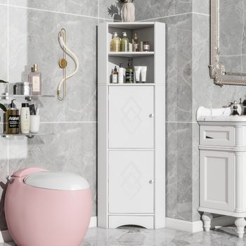 Armario De Esquina - Mueble De Baño - Tablero De Partículas - Blanco (36.5x36.5x155cm)