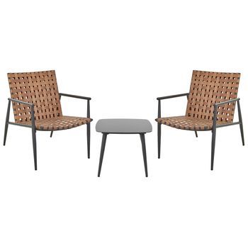 Conjunto De Balcón 2 Plazas De Ratán Sintético 2 Sillas Mesa De Centro Estructura Y Patas De Acero Negro Muebles De Patio Marrón Ziria