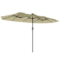 outsunny sombrilla doble de jardin 4x2 m con 36 luces led upf50 manivela 12 varillas  resistente al agua beige