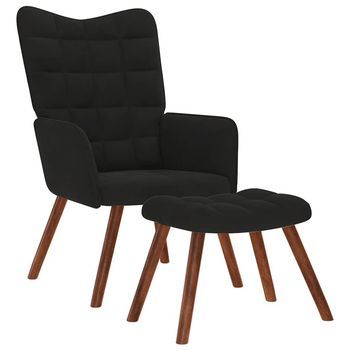 Sillón Relajante Con Taburete De Terciopelo Negro Vidaxl