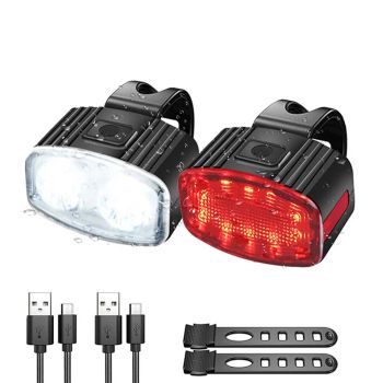 Set de Luces Traseras y Delanteras Recargables USB para Bicicleta, Luz Trasera de Bicicleta LED y Luz Delantera de Bicic