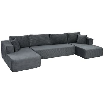 HOMCOM Sofá Modular en U 4 Plazas, 2 Chaise Longues, Sofá 2 Plazas, 6 Cojines, Sin Montaje, 369 x 152 x 78 cm, Gris
