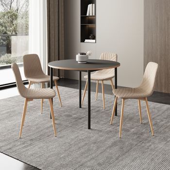 Juego De Comedor Lindesberg Mesa Redonda Con 4 Sillas - Marrón Claro [en.casa]