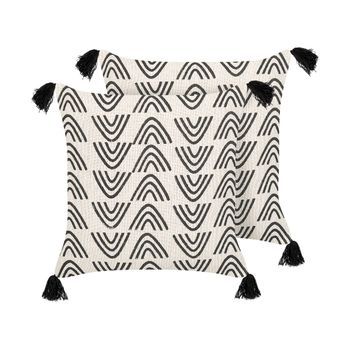 Conjunto De 2 Cojines De Algodón Blanco Crema Negro 45 X 45 Cm Geométrico Mays
