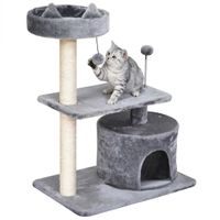 pawhut arbol rascador para gatos 81 cm torre para gatos con cama plataforma refugio poste de sisal y bolas 60x40x81 cm gris   aosom espana